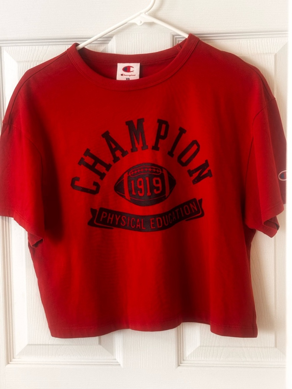 5/$25 Champion Red‎ Graphic Oversized Crop Tee